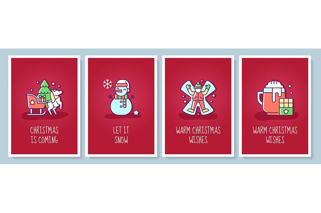 Christmas event celebration greeting card with color icon element set