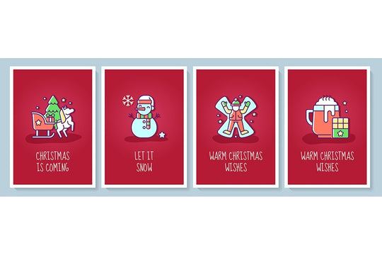 Christmas event celebration greeting card with color icon element set