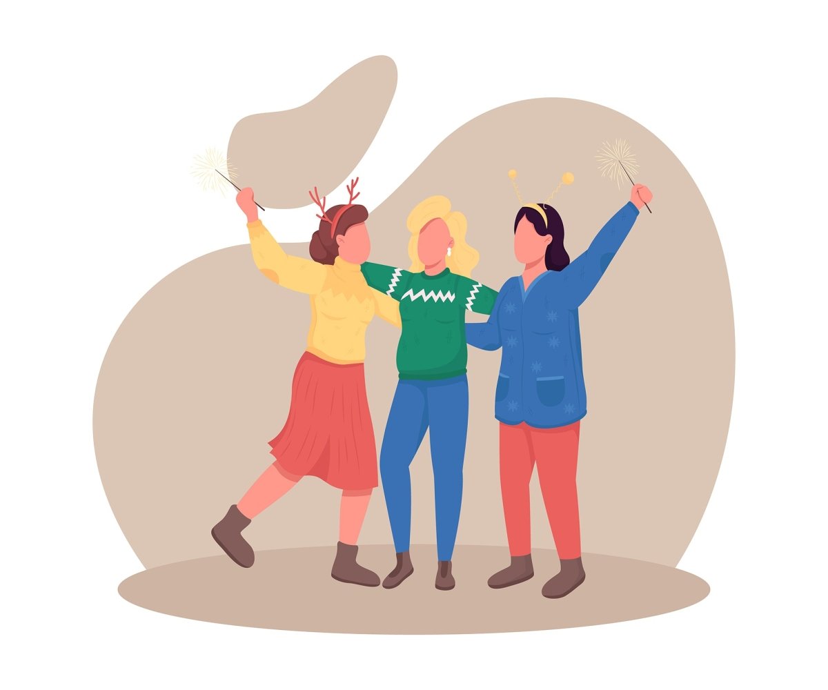 Christmas holidays color vector faceless character bundle