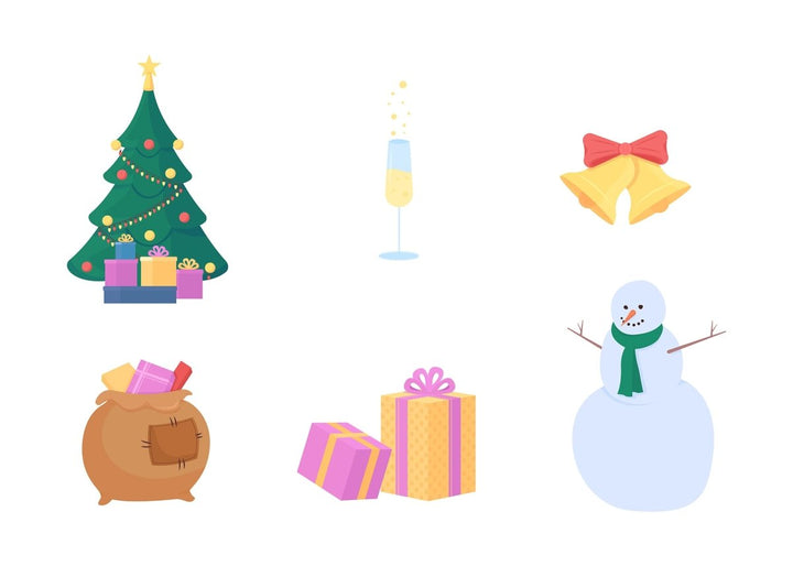Christmas holidays color vector faceless character bundle