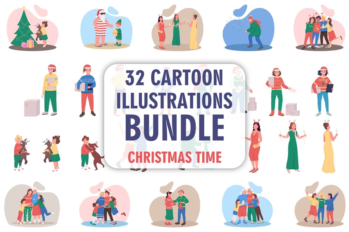 Christmas holidays color vector faceless character bundle