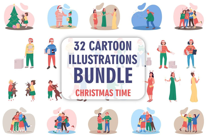 Christmas holidays color vector faceless character bundle