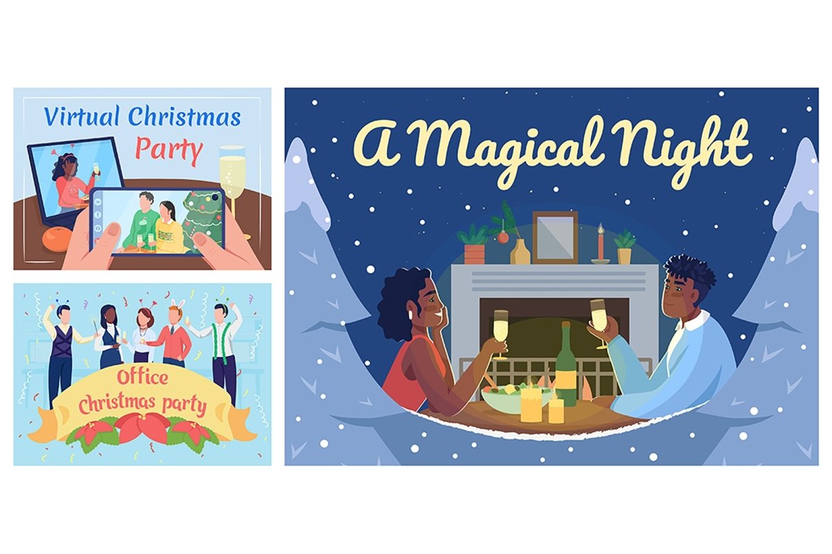 Christmas party poster vector template set