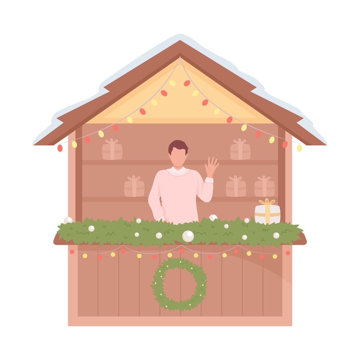 Christmas shop merchandiser semi flat color vector character