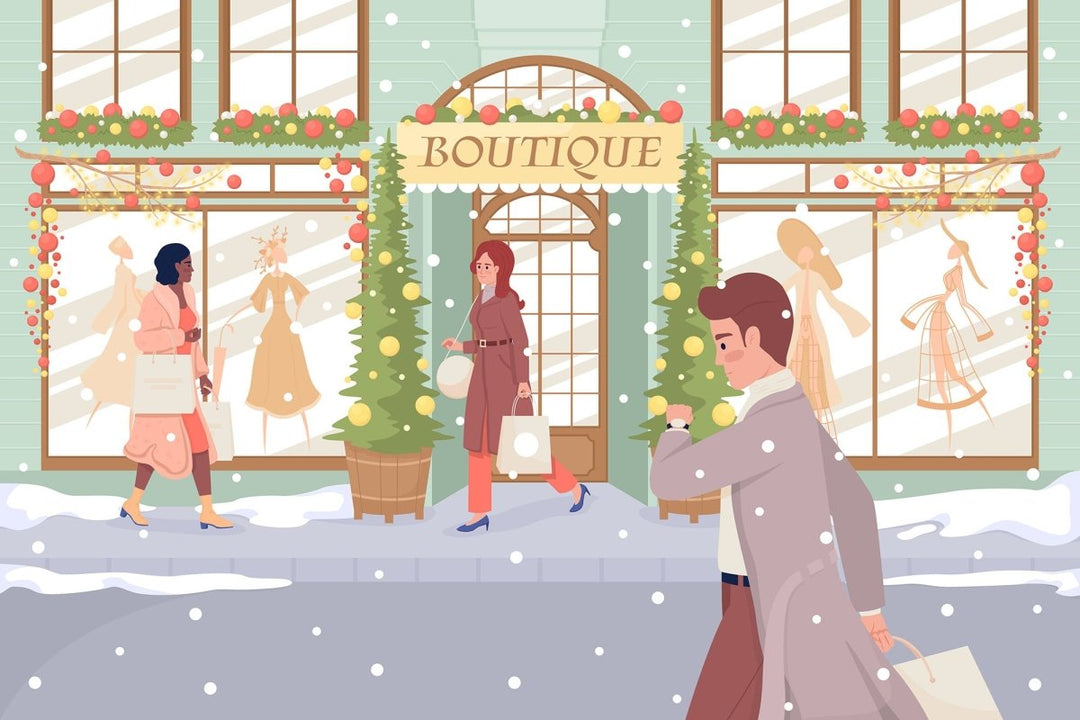 Christmas shopping flat color vector illustration