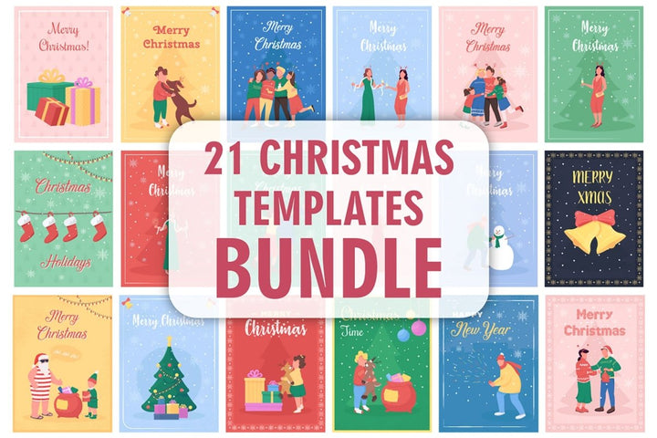 Christmas time greeting card flat vector template bundle