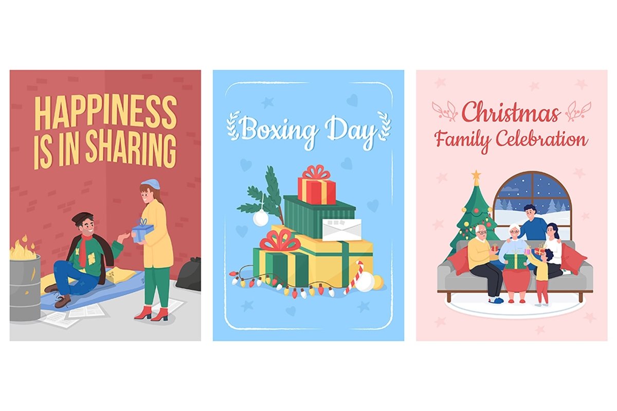 Christmas time poster vector template set