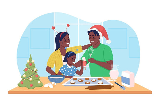 Christmas with family vector illustration set