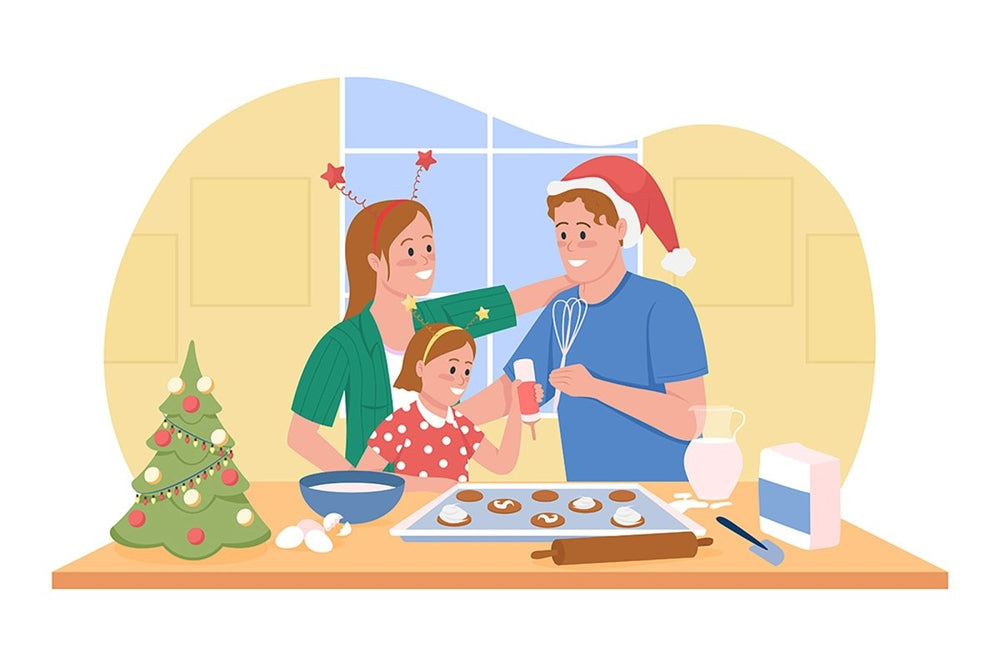 Christmas with family vector illustration set