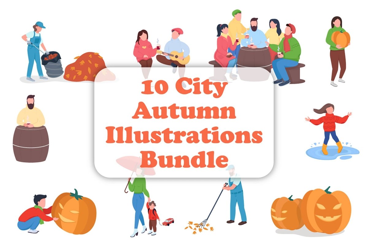City autumn characters bundle