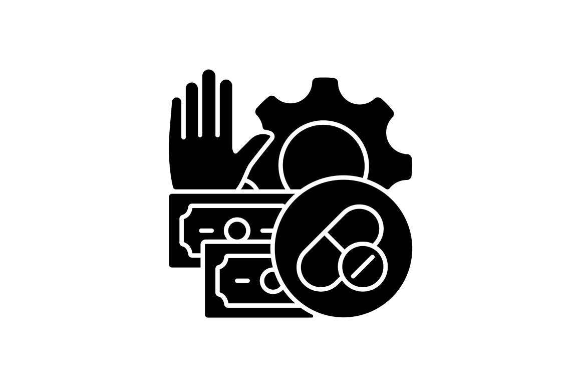 Clinical trials black glyph icons set on white space