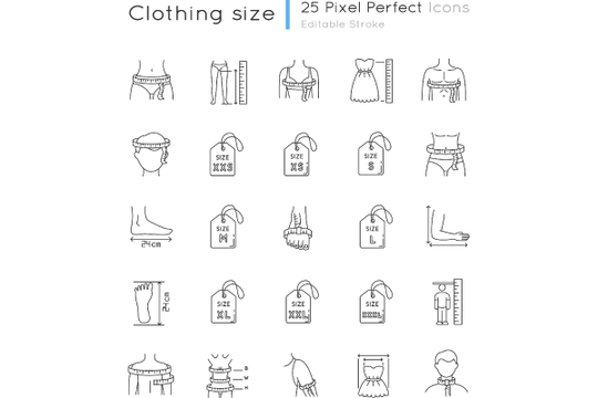 Clothing Sizes Pixel Perfect Icons Set