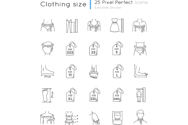 Clothing Sizes Pixel Perfect Icons Set