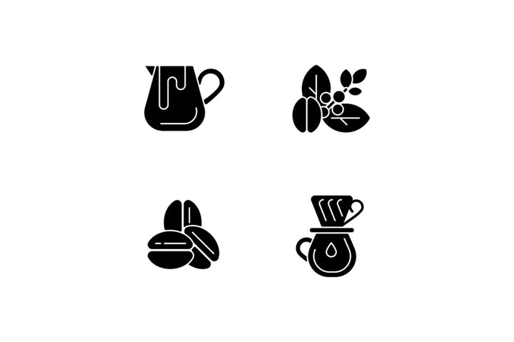Coffee and barista accessories black glyph icons set on white space