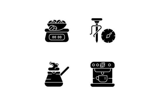 Coffee and barista accessories black glyph icons set on white space