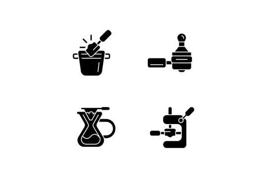 Coffee and barista accessories black glyph icons set on white space