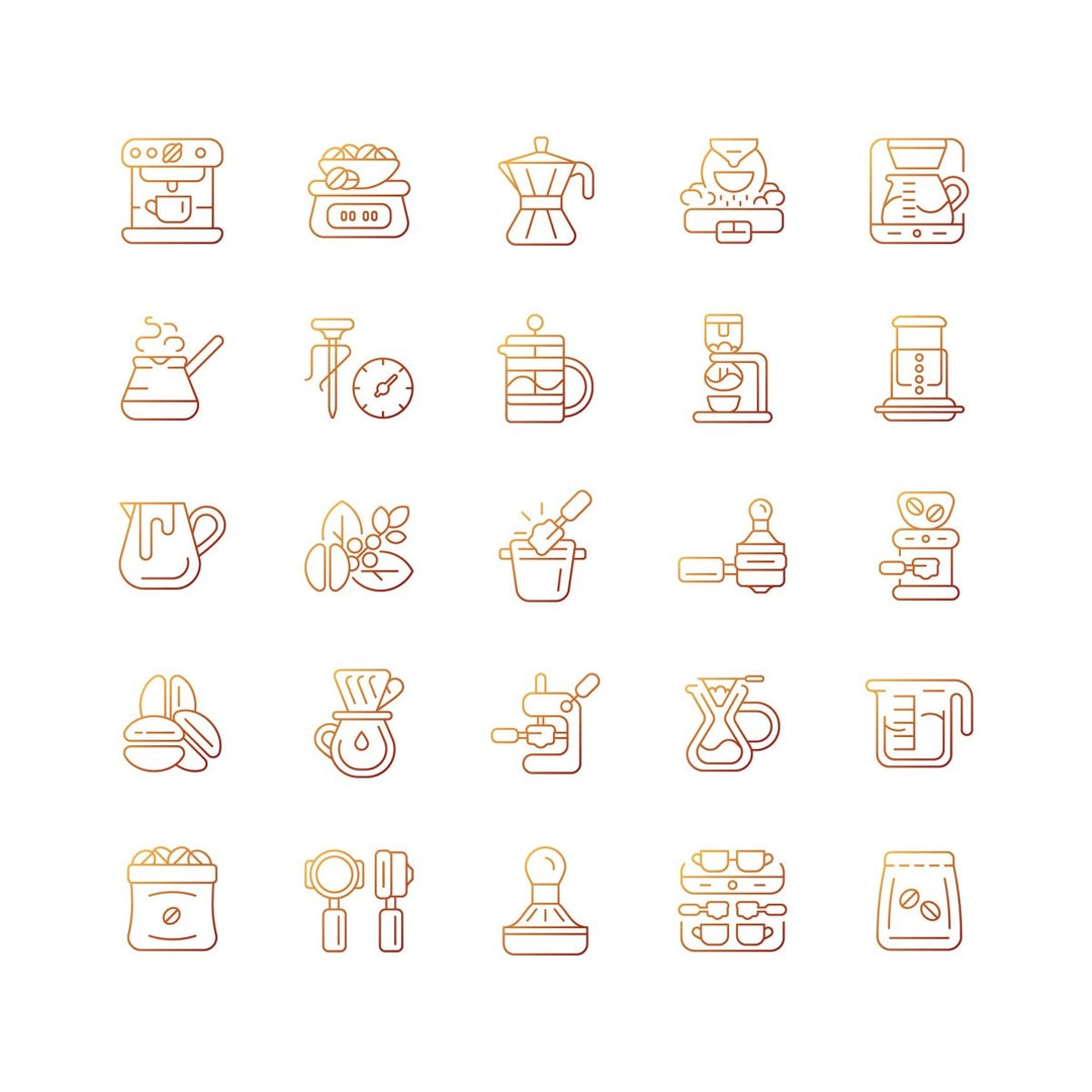 Coffee and barista accessories gradient linear vector icons set