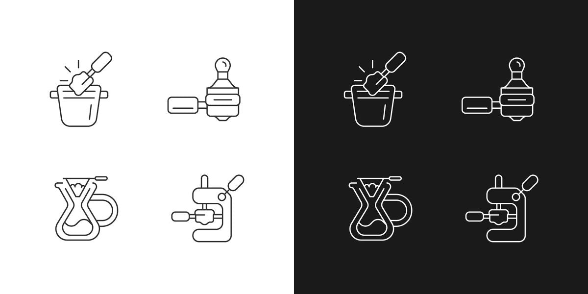 Coffee and barista accessories linear icons set for dark and light mode