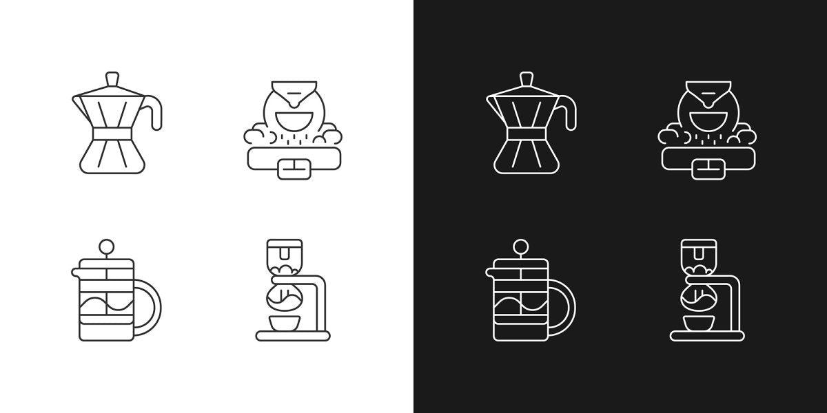 Coffee and barista accessories linear icons set for dark and light mode