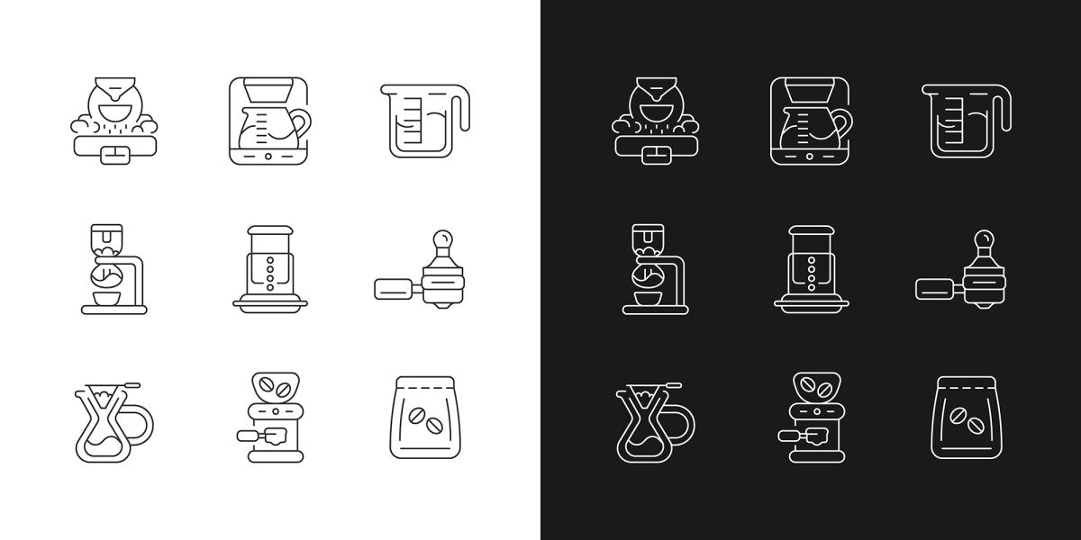 Coffee and barista accessories linear icons set for dark and light mode