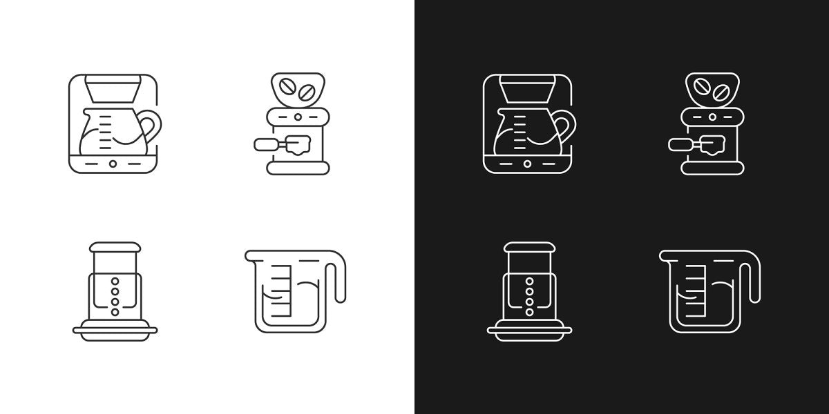 Coffee and barista accessories linear icons set for dark and light mode