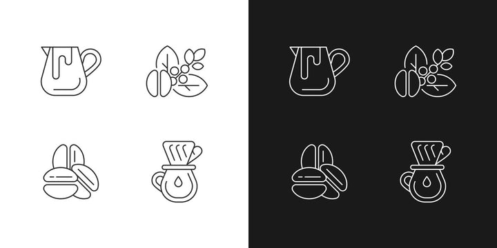 Coffee and barista accessories linear icons set for dark and light mode