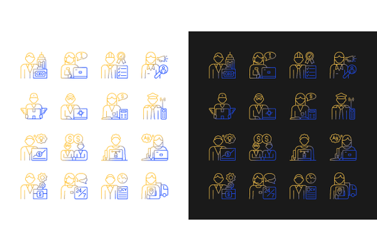 Company staff related gradient icons set for dark and light mode