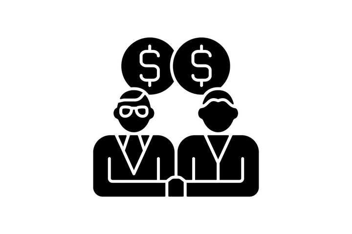 Company staff related RGB black glyph icons set on white space