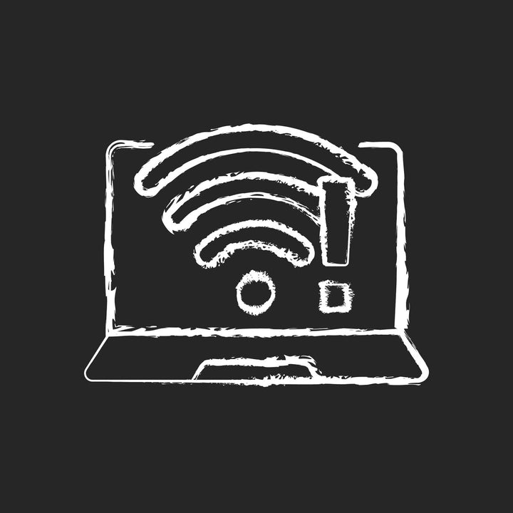 Computer problems chalk white icons set on black background