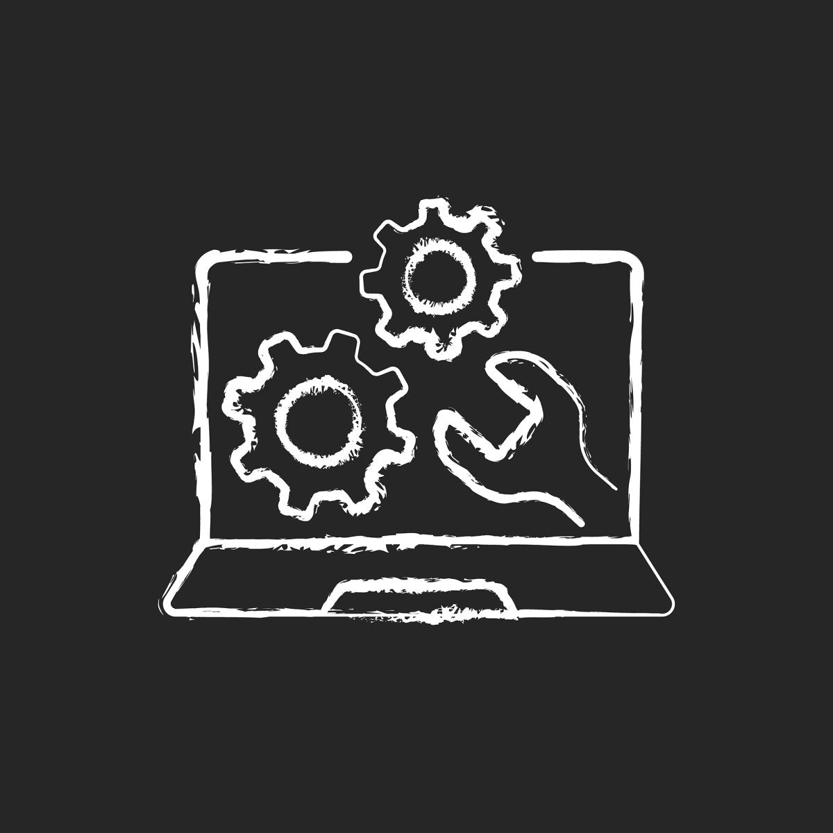 Computer problems chalk white icons set on black background