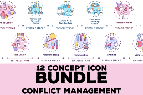 Conflict management concept icons bundle