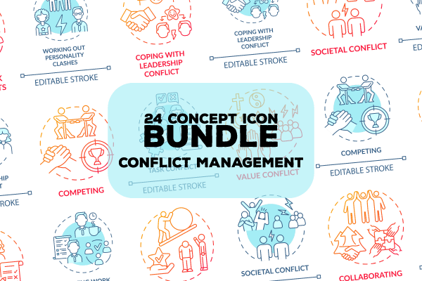 Conflict management concept icons bundle