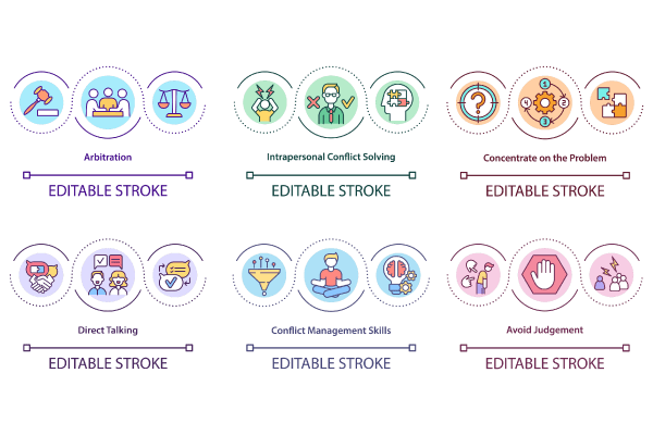Conflict Management Skills Icons Bundle