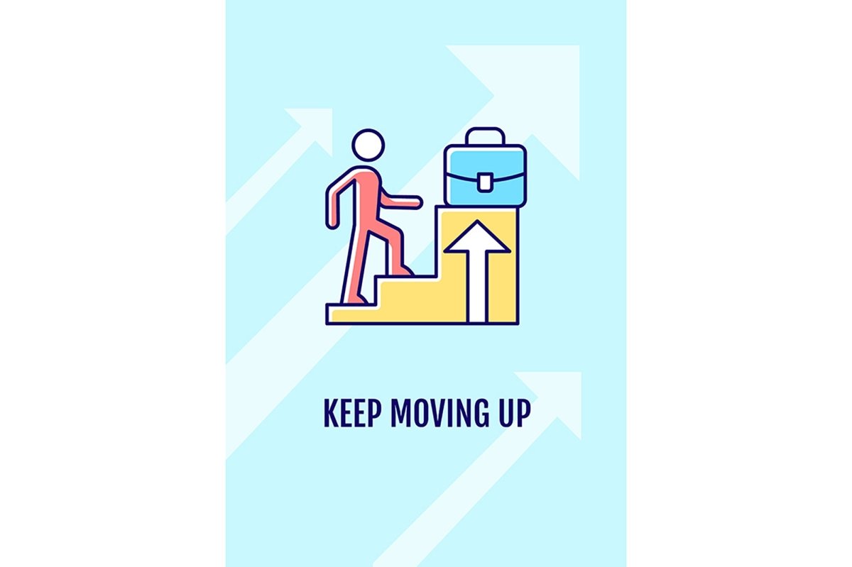 Congratulation on promotion greeting card with color icon element set