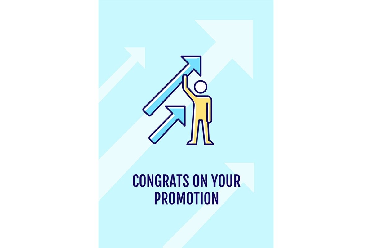 Congratulation on promotion greeting card with color icon element set