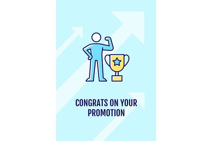 Congratulation on promotion greeting card with color icon element set