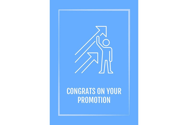 Congratulation on promotion postcard with linear glyph icon set