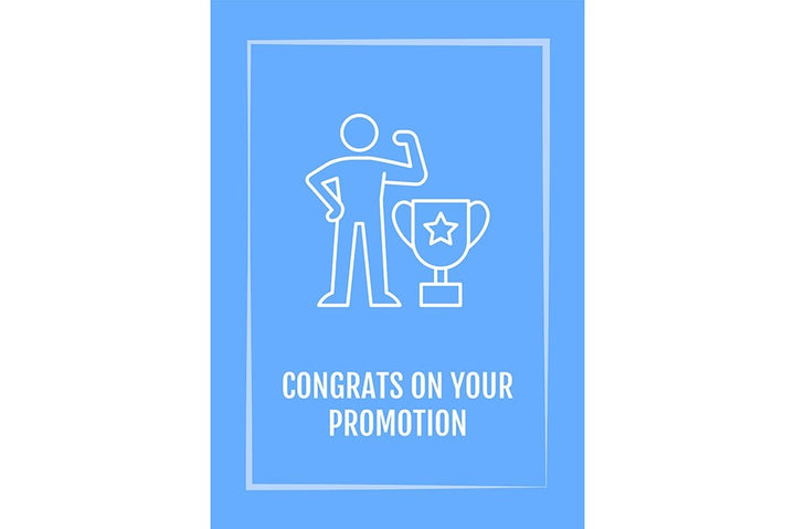 Congratulation on promotion postcard with linear glyph icon set