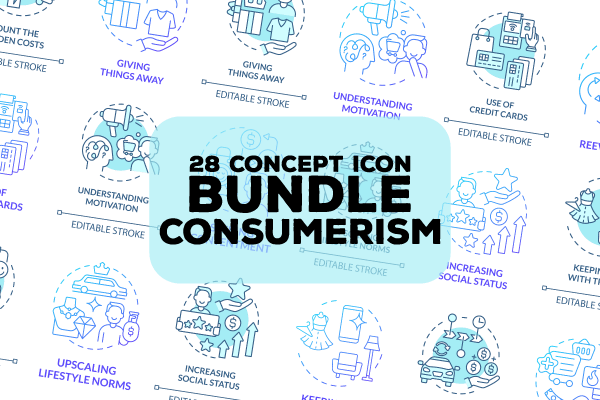 Consumerism concept icons bundle