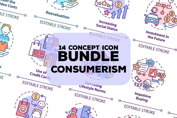 Consumerism concept icons bundle