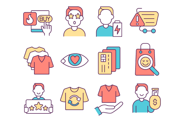 Consumerism RGB color icons set
