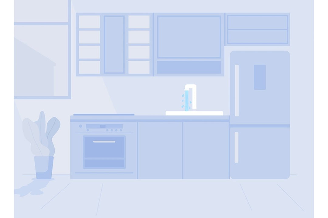 Contemporary monochrome kitchen flat color vector illustration set