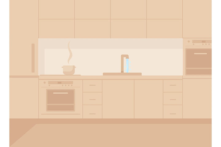 Contemporary monochrome kitchen flat color vector illustration set