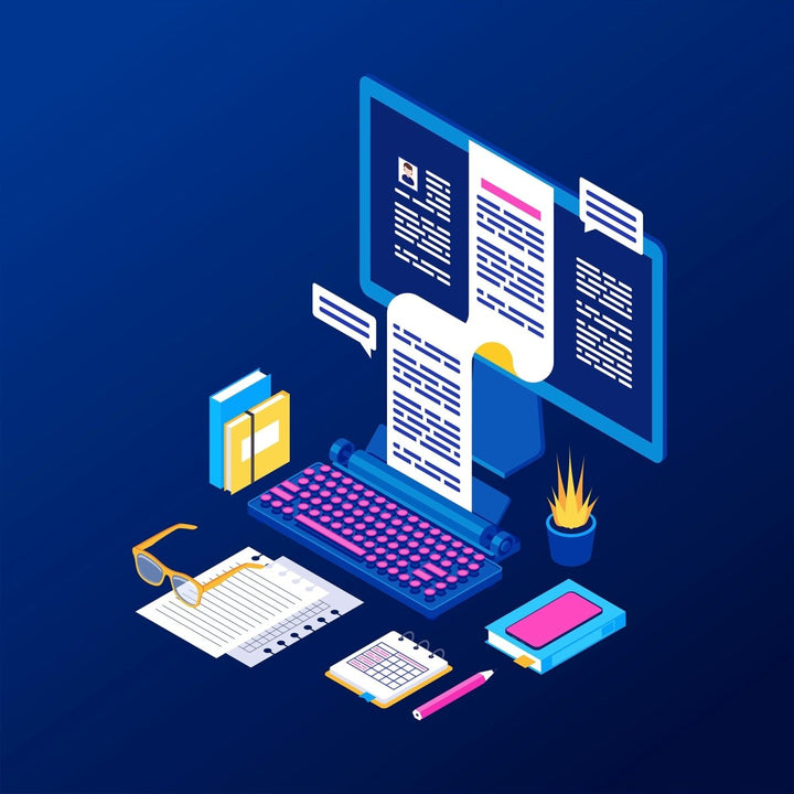 Content marketing and copywriting isometric concept icons set