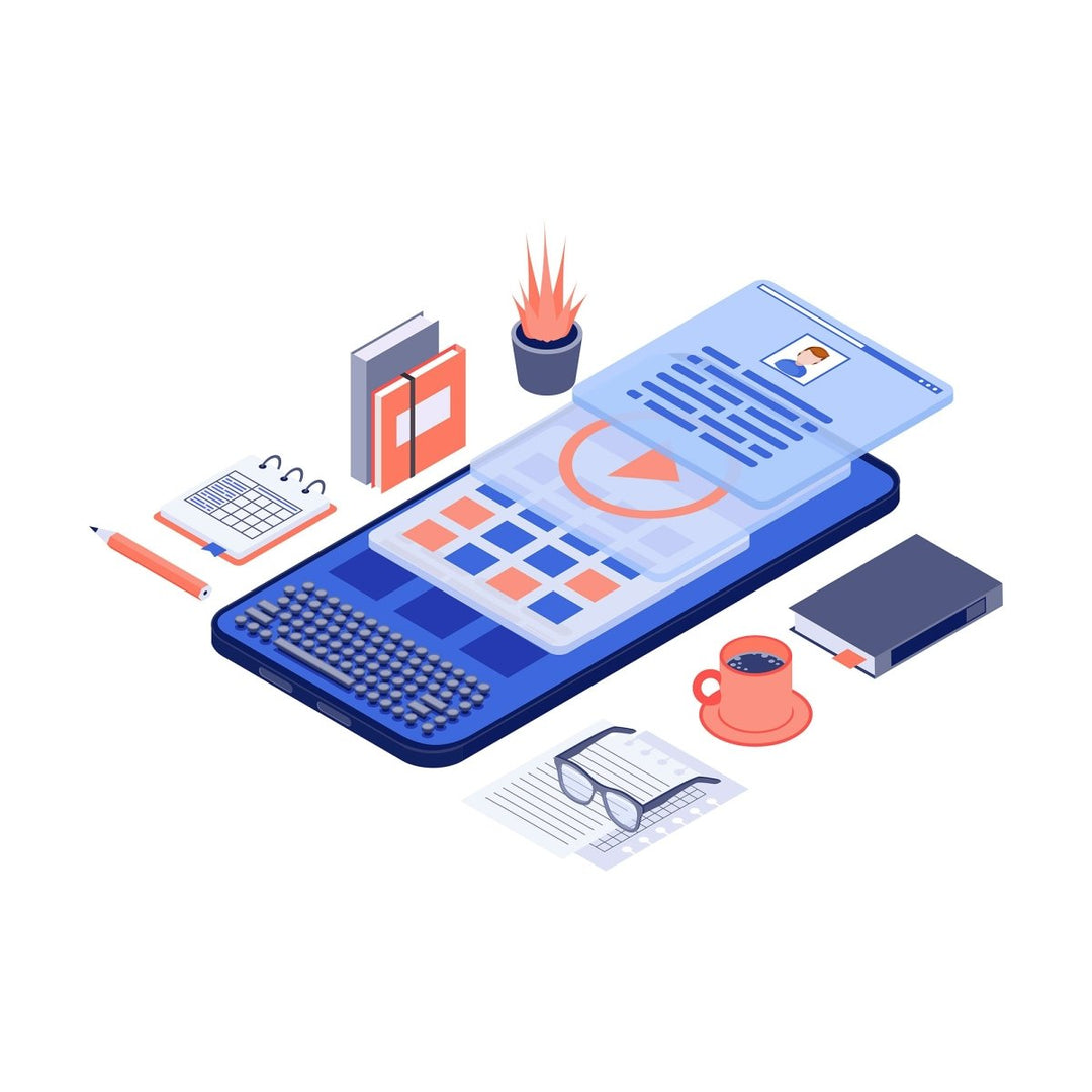 Content marketing and copywriting isometric concept icons set