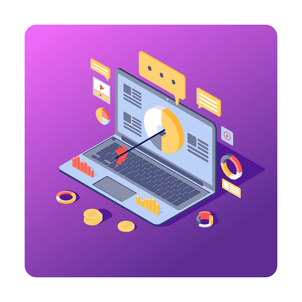 Content marketing & copywriting isometric concept icons set