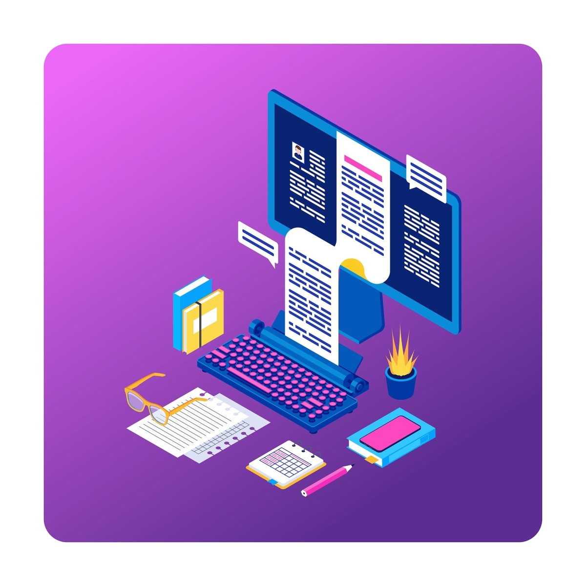 Content marketing & copywriting isometric concept icons set