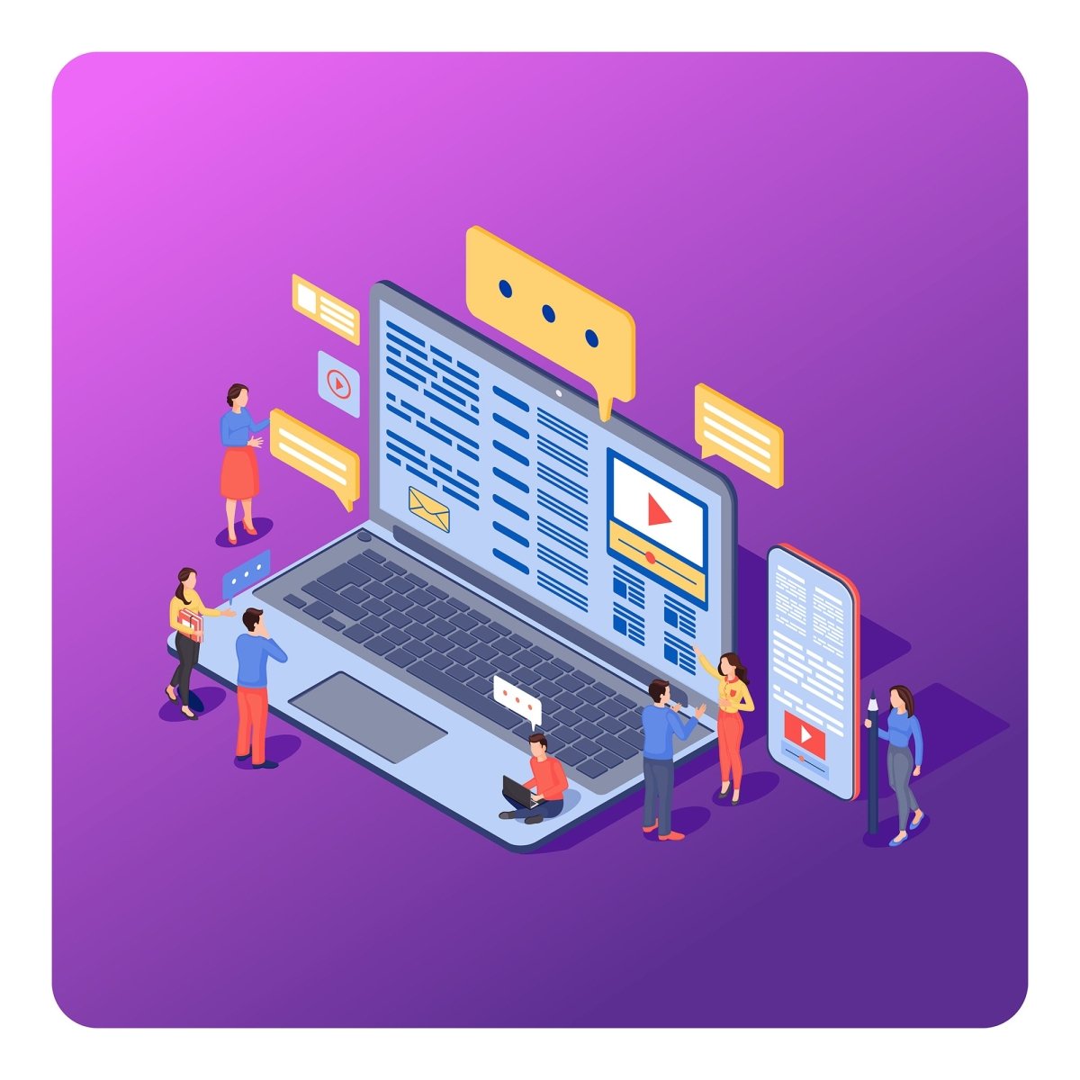 Content marketing & copywriting isometric concept icons set