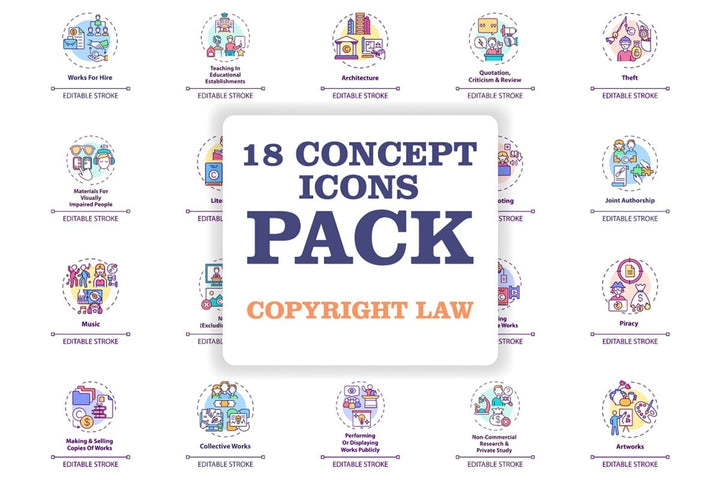Copyright law concept icons bundle