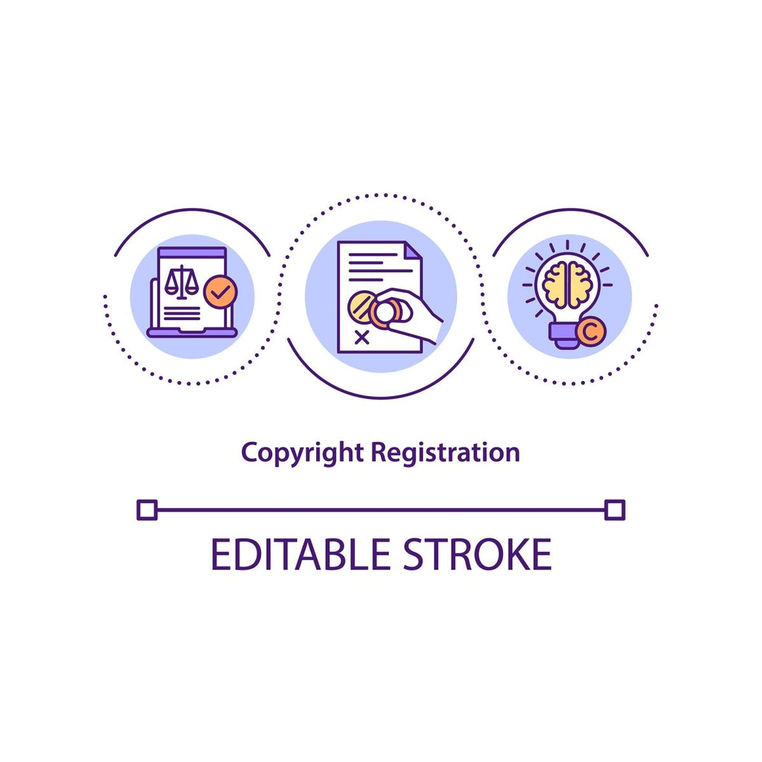 Copyright law concept icons set